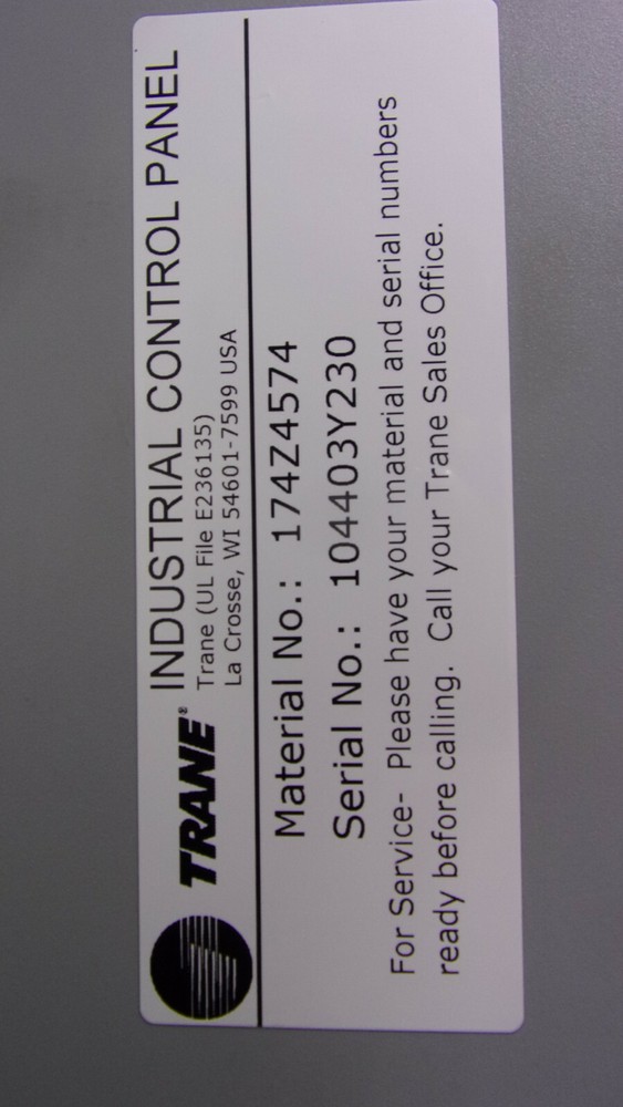 TRANE INDUSTRIAL CONTROL PANEL 174Z4574 WITH TR200
