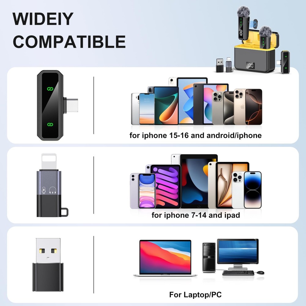 Mini Lavalier Microphone for iPhone/Android/PC, Lav Mic with 45H Battery, Noi...