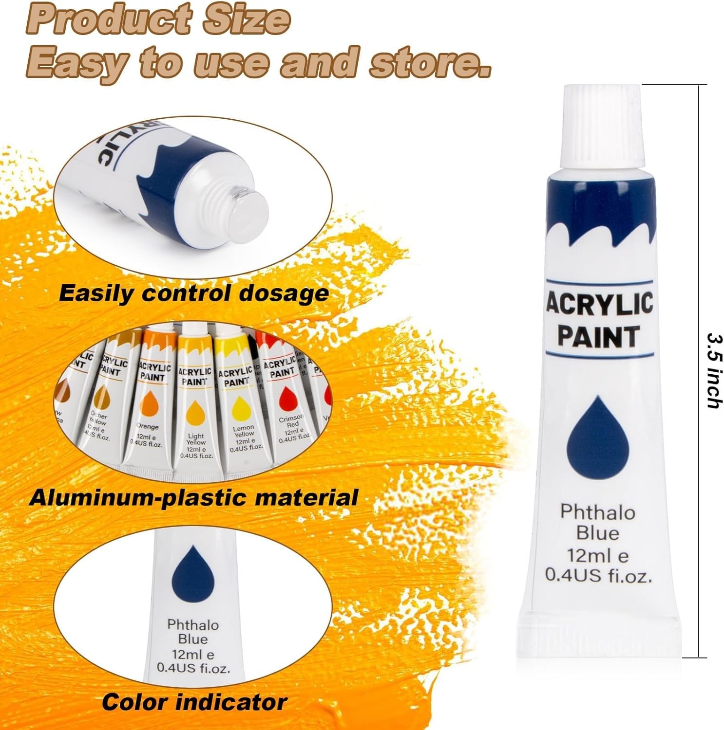 Acrylic Paint Set, 24 Colors 0.4 oz/Bottle with 12 Art Brushes, Art Supplies