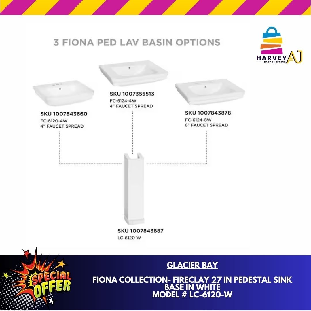 Glacier Bay- Fiona-LC-6120-W Collection -Fire Clay- 27 in Pedestal Leg / White