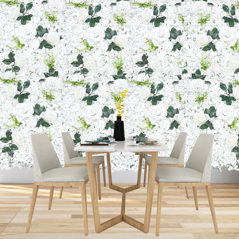 6 Pcs Hydrangea Rose Flower Wall Panel Wedding Party Backdrop Home Decor White