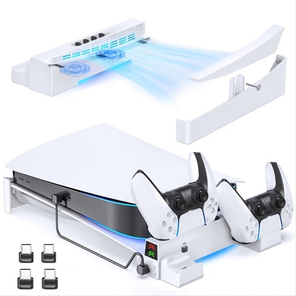 Horizontal Stand for PS5 with 3-Level Fan and Controller Charger