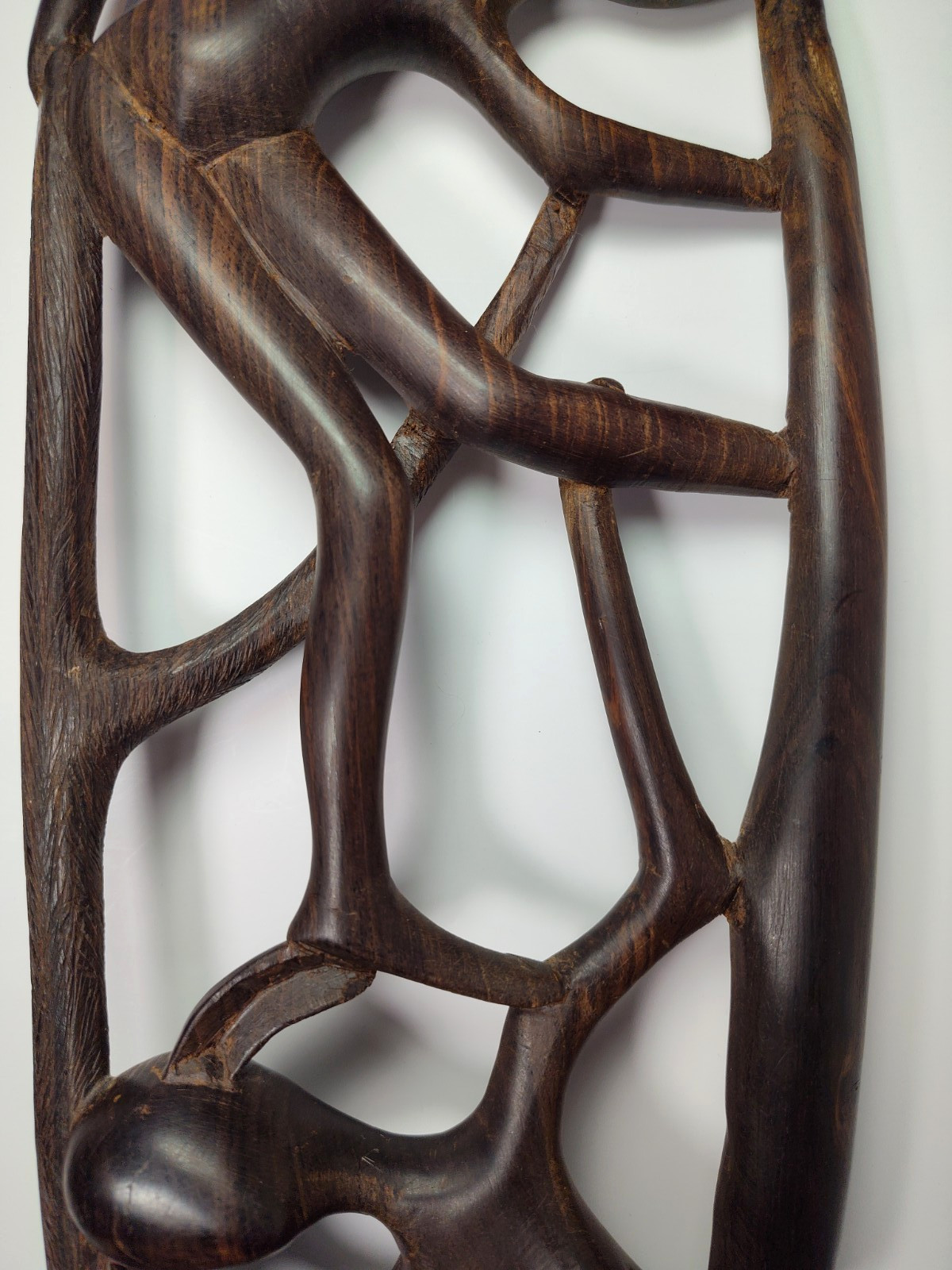 Hand Carved Ebony Wood Makonde "Tree of Life" Sculpture Intertwined Figures 17"