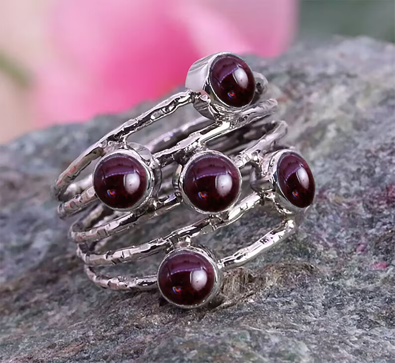 Garnet Ring ,925 Sterling Silver Band &Statement Ring Handmade Ring All size