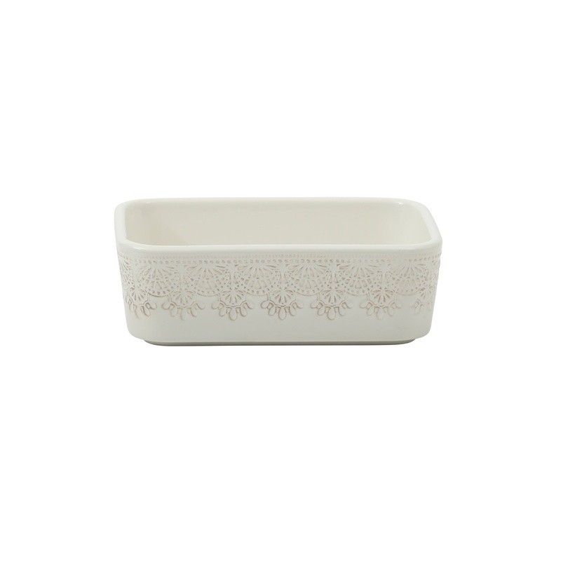 Vintage Lace 6-Piece Rectangular Ceramic Bakeware Set W/ Lids Serving Storage US