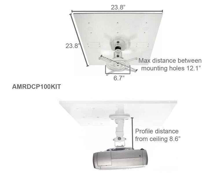 Amer Mounts AMRDCP100KIT Universal 2'x2' Drop Ceiling Projector Mounting Kit WHT