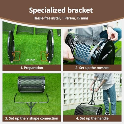 Compost Spreader Peat Moss Spreader with Installation Support 24 Inch
