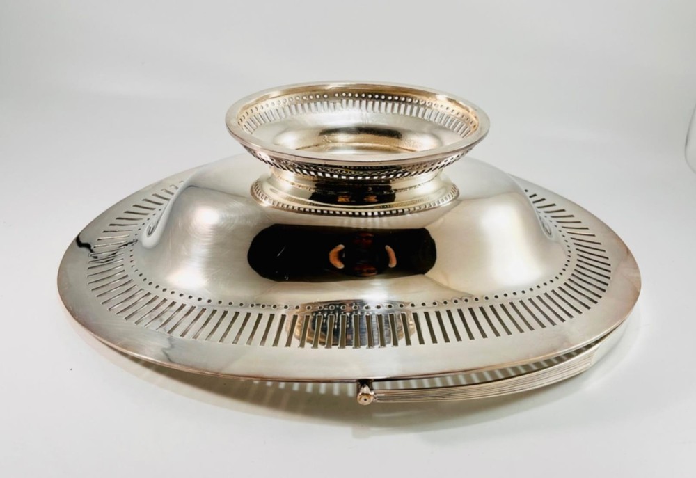 Vintage JC & Co Silver PlateFooted Fruit Cake Bread Basket w/ Handle 13.5" x 10"