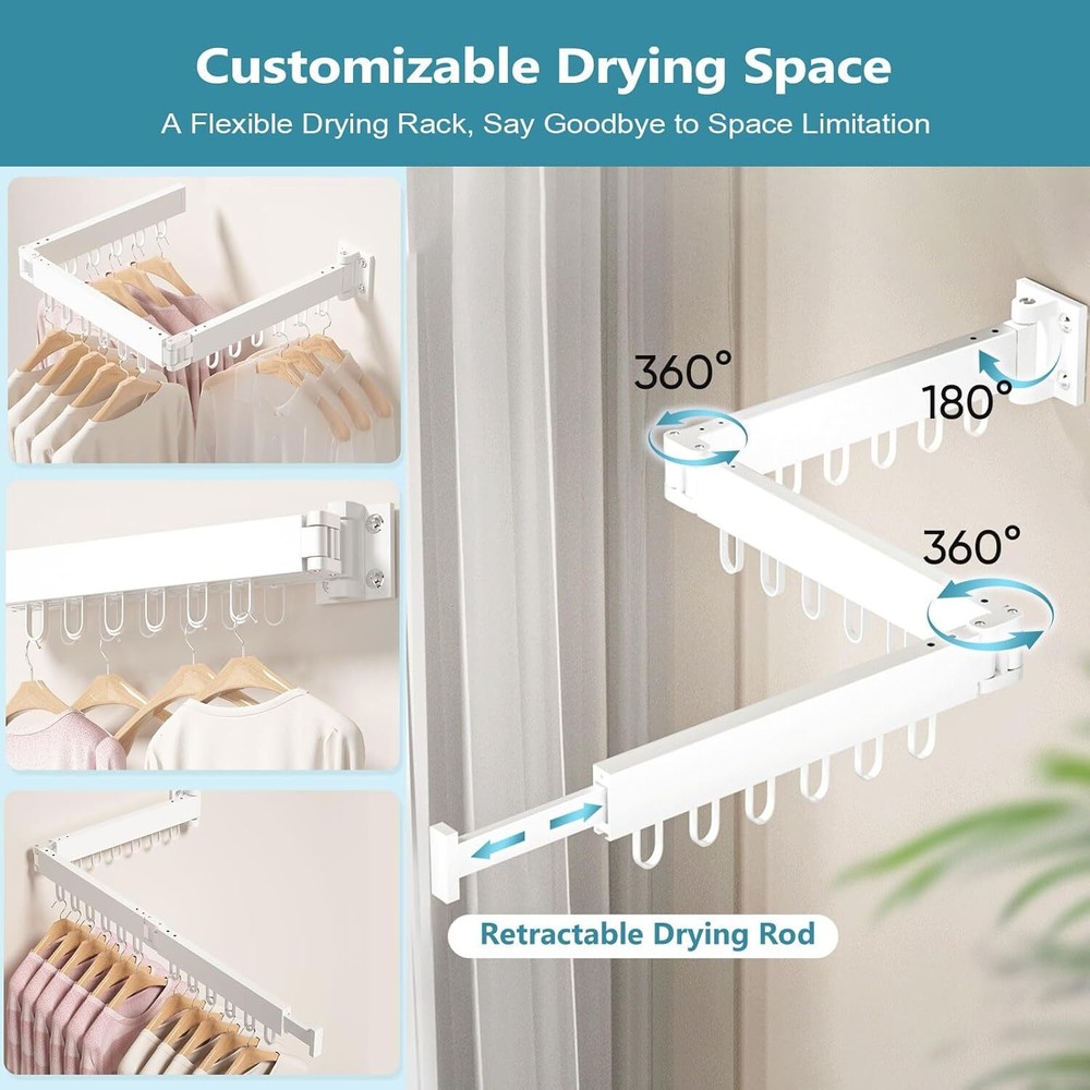 Clothes Drying Rack Wall Mounted, Laundry Drying Rack Collapsible, Space Saving