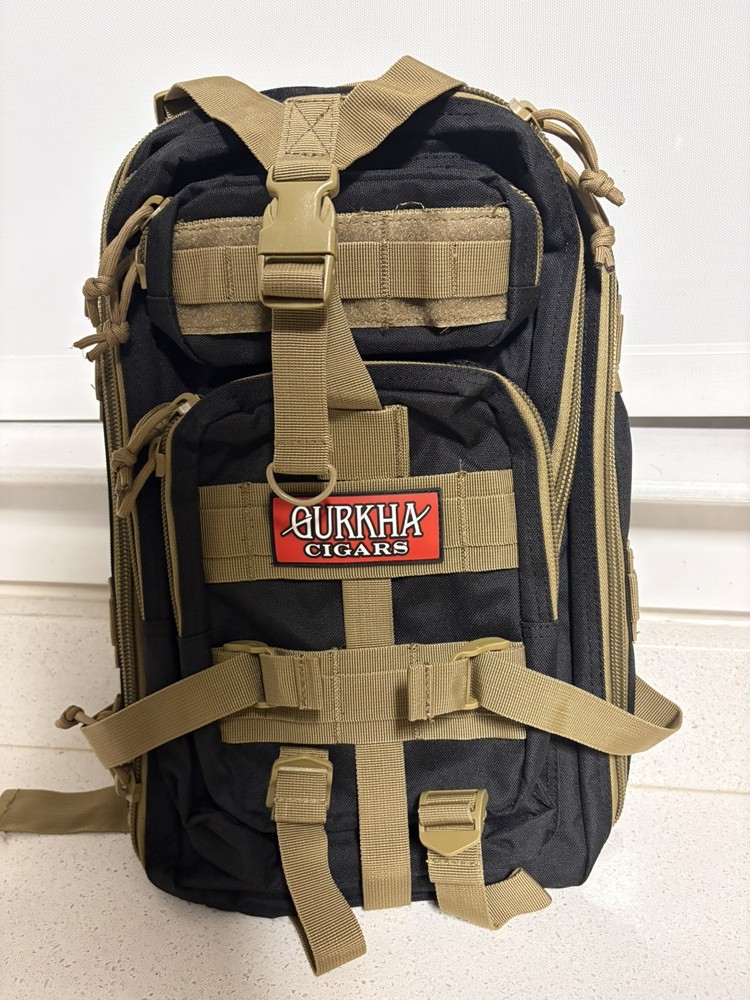 Gurkha Cigars Tactical Backpack Black/Tan Multiple Pockets EUC
