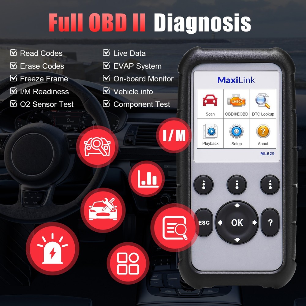 Autel MaxiLink ML629 OBD2 Scanner ABS SRS Engine Transmission Auto VIN Code Read
