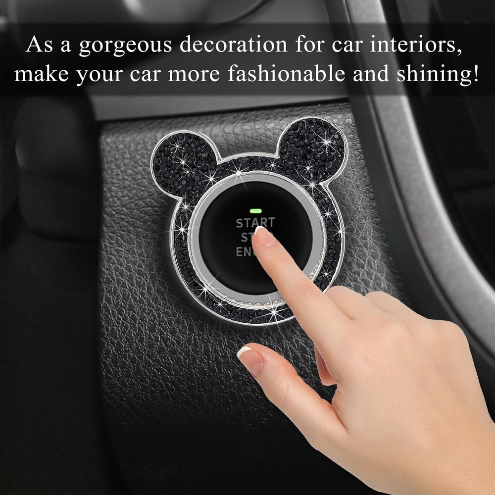 Wevdn Bling Car Engine Start Button Cover, Rhinestone Ring Black&1PCS