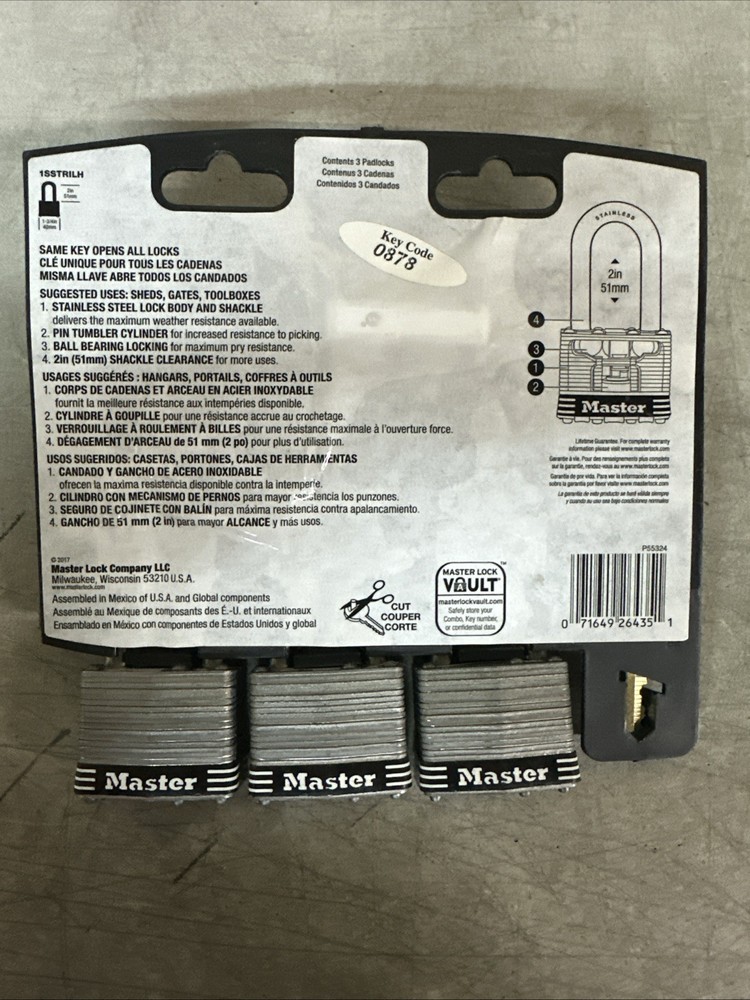 NEW Master Lock 3pack Key Code 0878 PN: 1SSTRILH