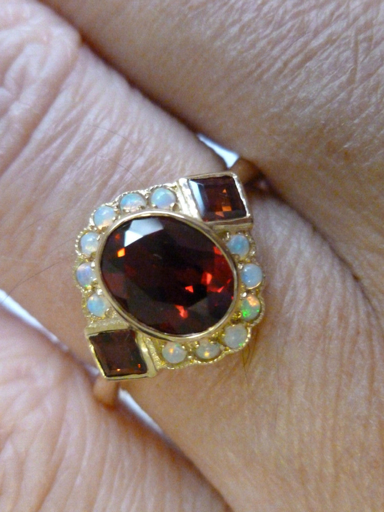 925 Silver Beautiful Desigener Garnet & Opal Lab CreatedGemstone Ring