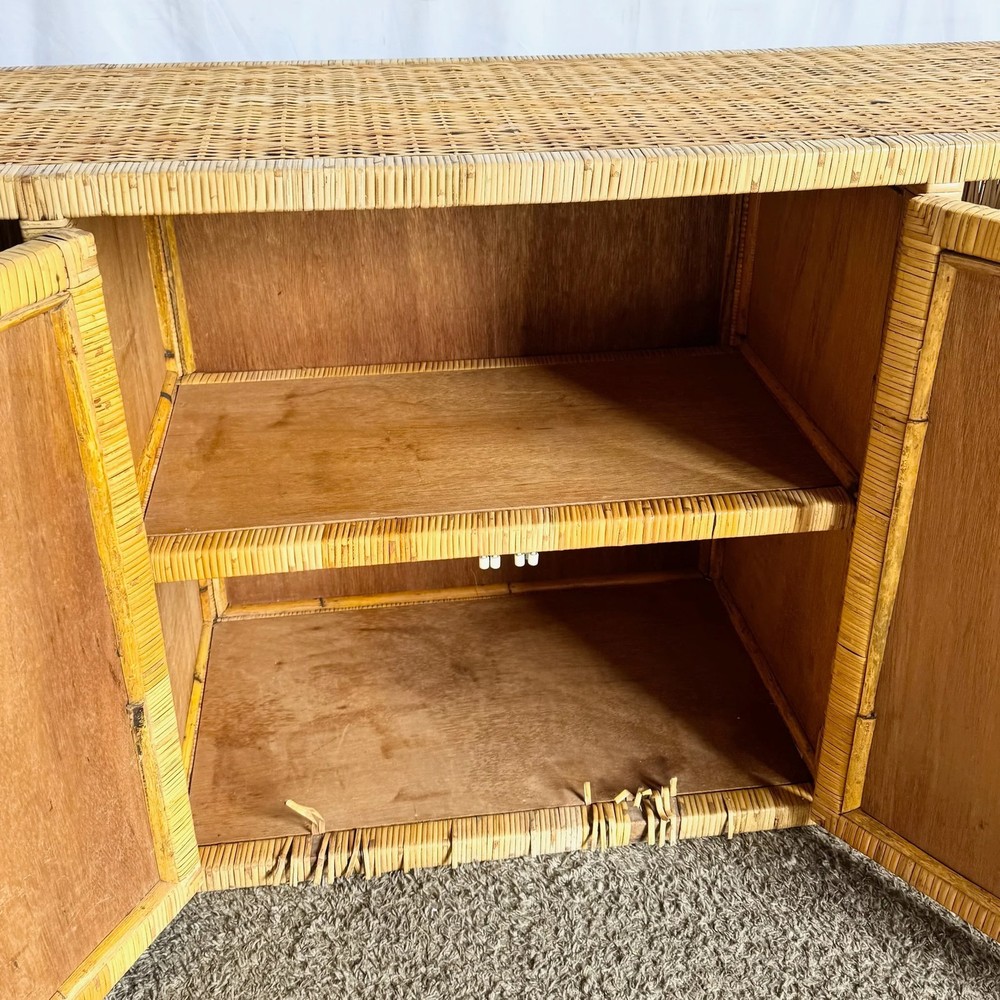 Vintage Boho Chic Wicker Credenza