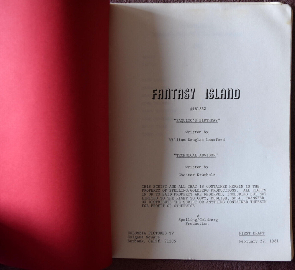 1981 Fantasy Island (Paquito's Birthday) Original First Draft Script Screenplay