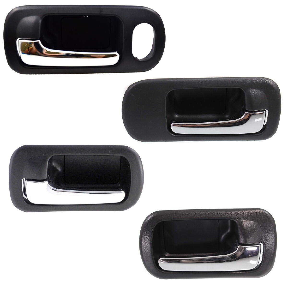 Front Rear Inside Door Handles Set Black Chrome for 01-05 Honda Civic Sedan 4DR