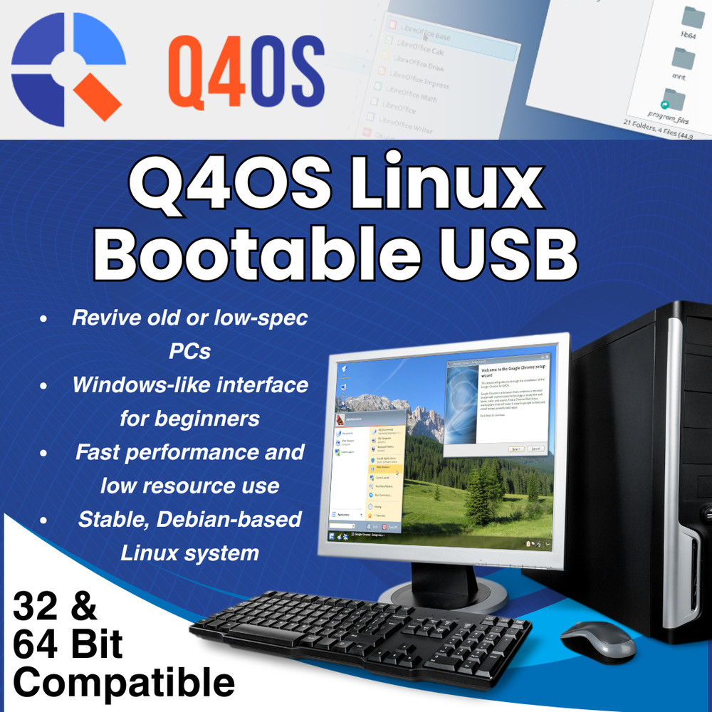 Linux Q4OS Aquarius Trinity 5.8 64Bit/32Bit USB Speed Up & Revive Old PC