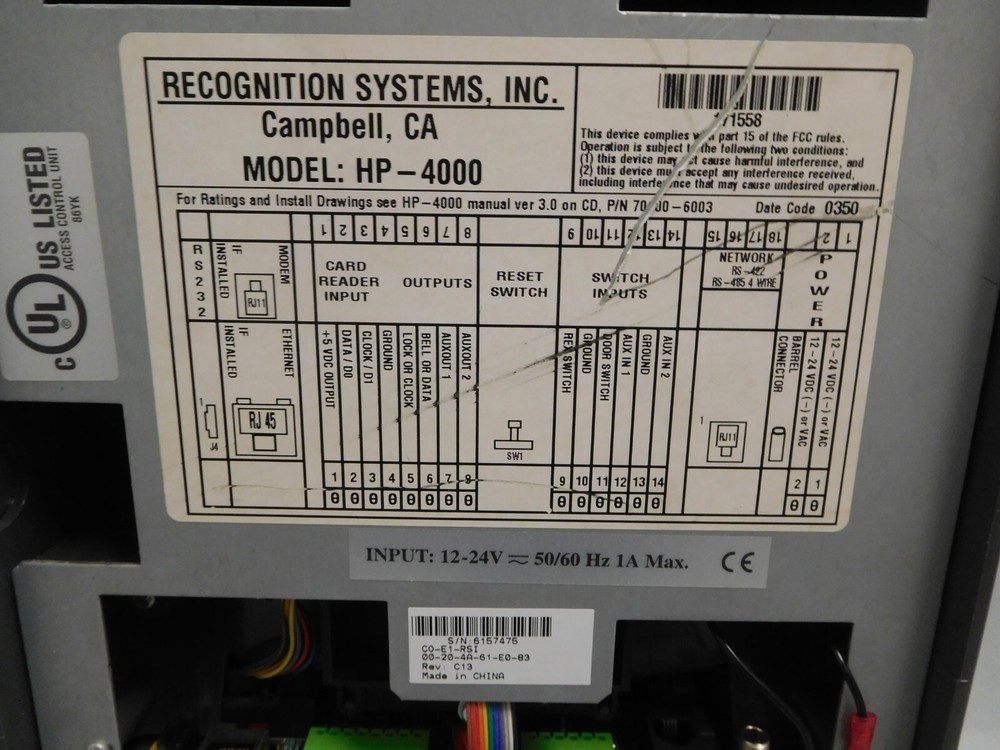 Recognition Systems HandPunch 4000 Wall-Mount Biometric Hand Time Clock LOT A