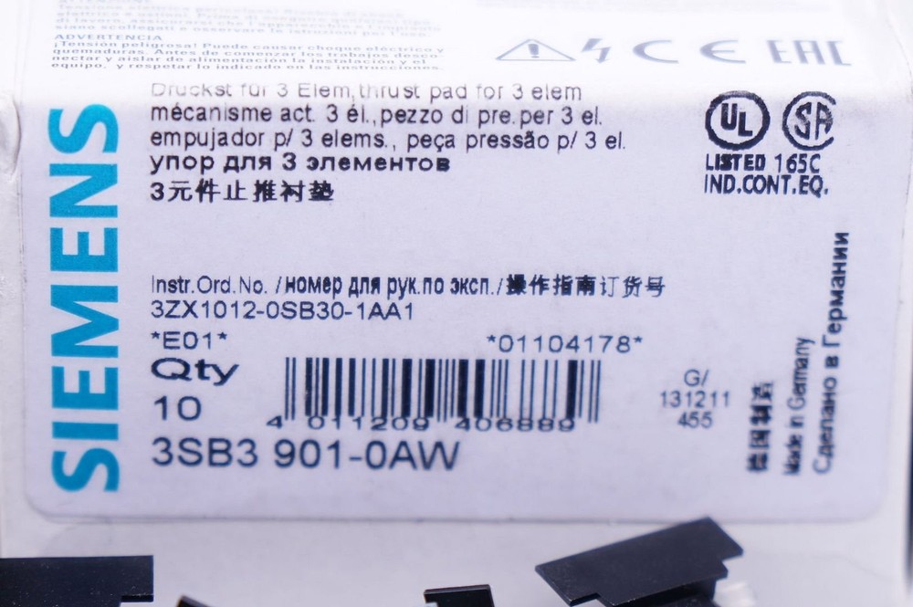 SIEMENS 3SB3901-0AW Activity Push Plug (9 Piece)