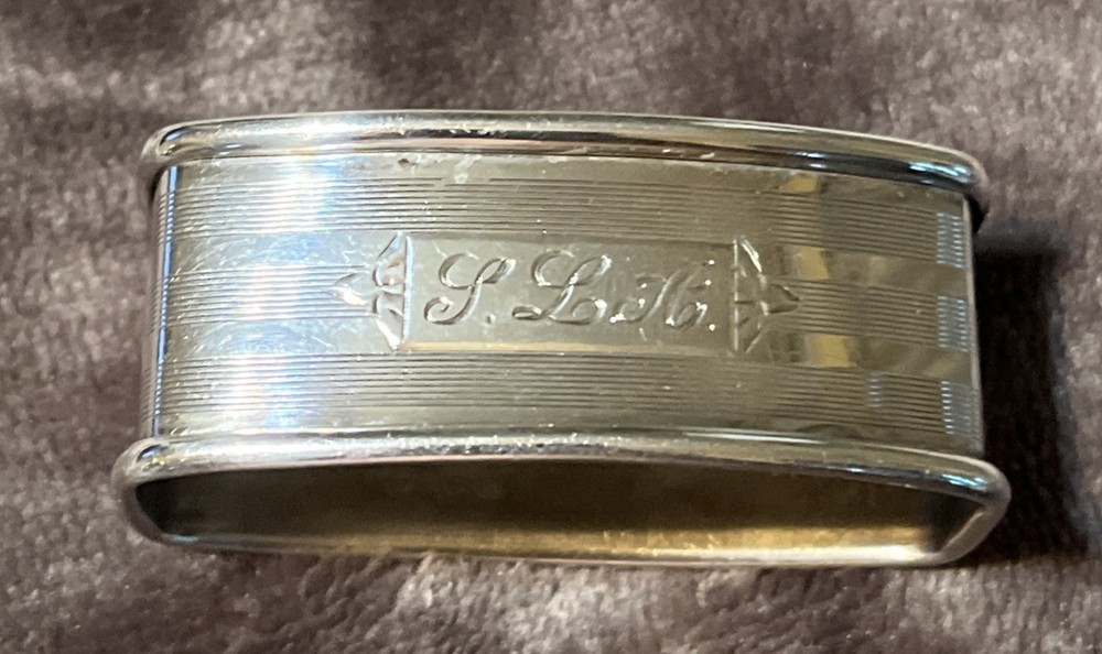 Antique Engine Turned Rectangular Napkin Ring Webster Sterling Monogrammed. “RM”