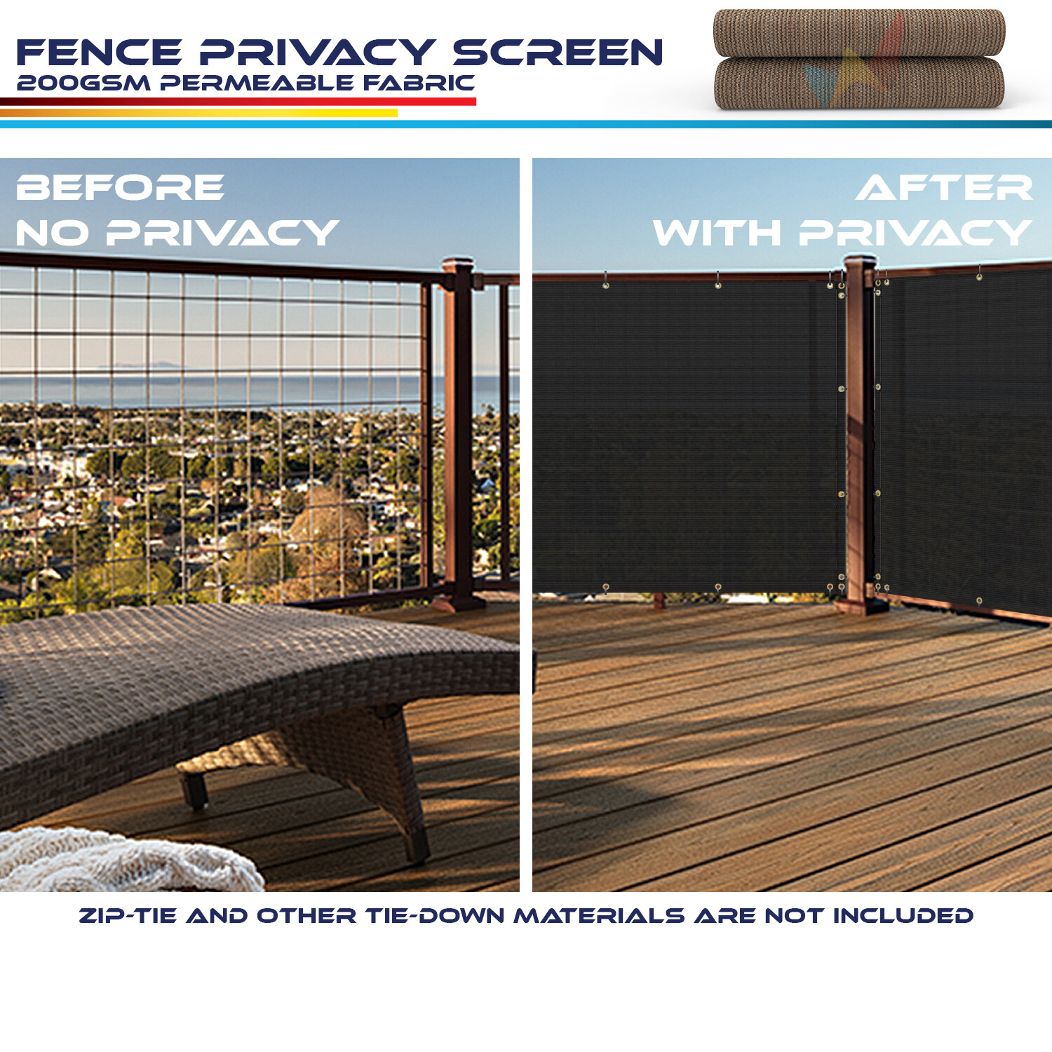 3ft Tall Privacy Balcony Fence Screen Deck Garden Yard Patio Fabric Shade Cover