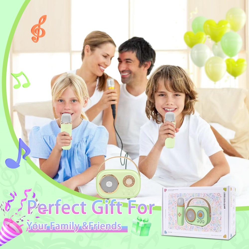 Mini Karaoke Machine for KidsPortable Bluetooth Speaker with 2 Wireless Micro...
