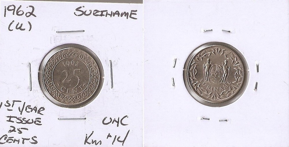 Suriname 25 cents  1962 UNC!!!