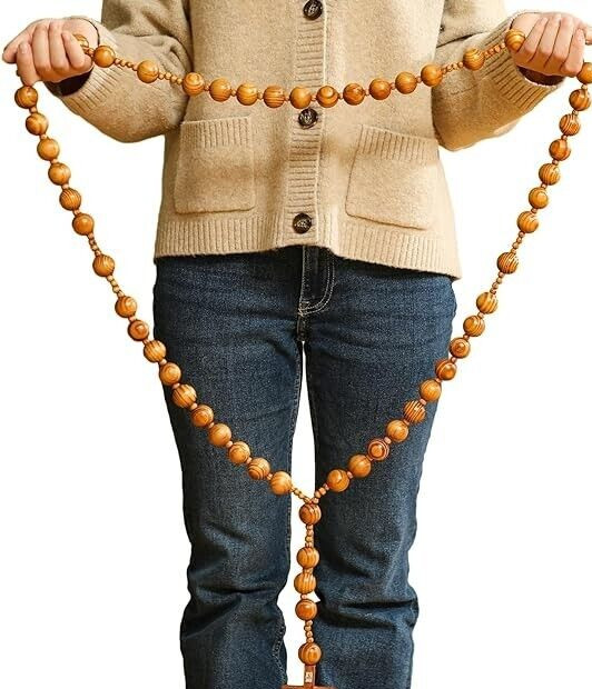 Giant Big Beads Rosario Natural Wood Jesus METAL  Cross XL Large 37" Wall Rosary