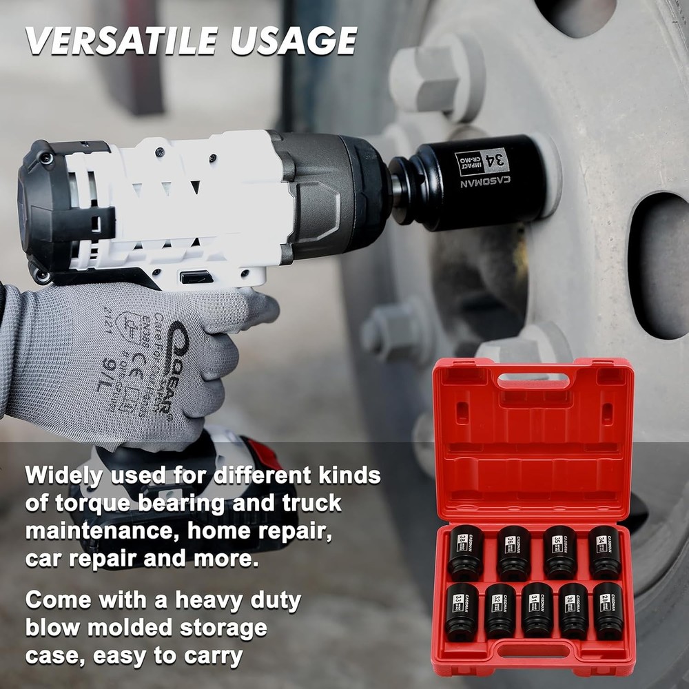 large socket set 1/2- Inch Drive Deep Spindle Axle Nut Impact Socket Set 6 Point