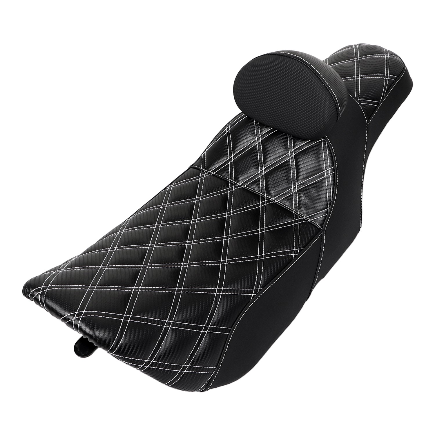 White Diamond Driver Passenger 2-Up Seat w/ Backrest For Harley Road King 97-07