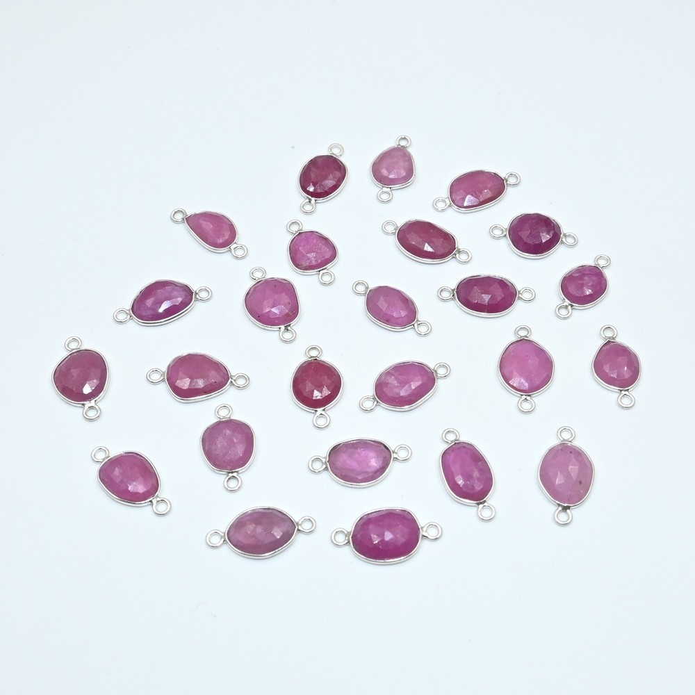 Ruby Bezel Faceted Connectors | Rose Cut Ruby Slice Connectors in 925 Sterling
