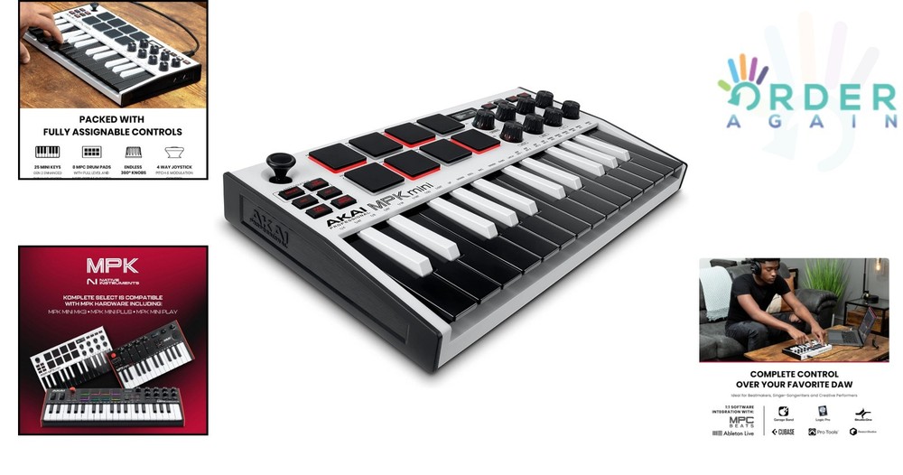 25-Key USB MIDI Keyboard Controller with Drum Pads Knobs Music Production