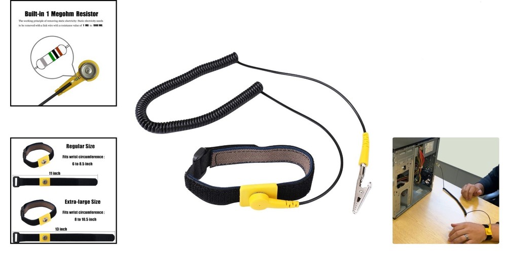 Electronics Grounding Bracelet: 11" Adjustable Wrist Strap with Coiled Cable