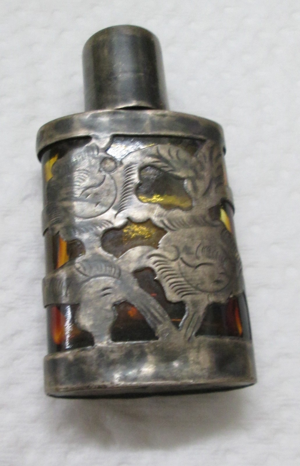 Perfume Bottle Wrapped in Sterling LHM Hecho En Mexico 0.925 Sterling 2 1/4"