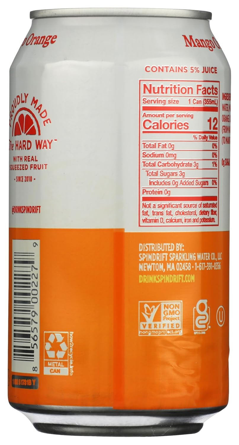 Spindrift Seltzer Orange Mango, 12 Fl Oz
