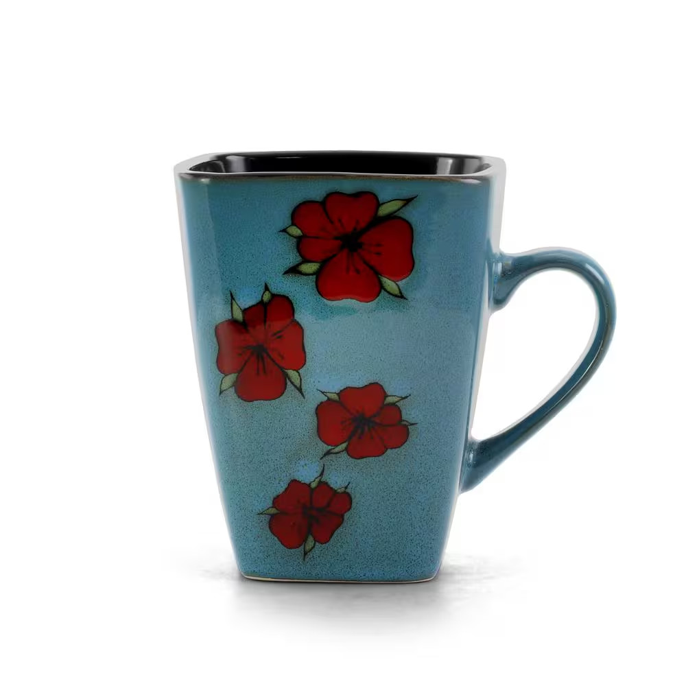 Aloha Tide 16-Piece Patterned Blue Stoneware Dinnerware Set (Service for 4)