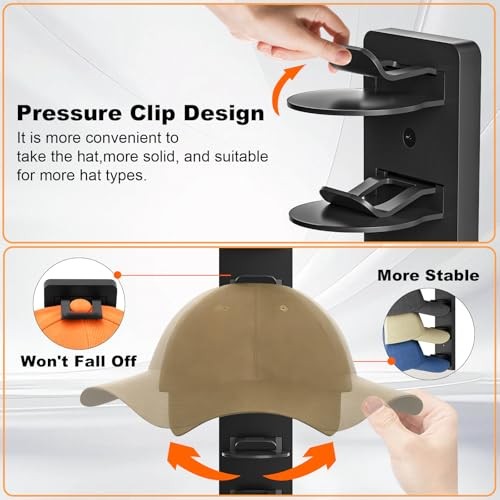 2 Pack Hat Organizer for Baseball Caps, Hat Rack for Wall Hold Up Black-2Pack
