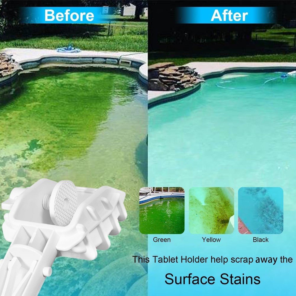 SWIMMING POOL CHLORINATION TABLET HOLDER & SCRUBBER FOR POOL POLE