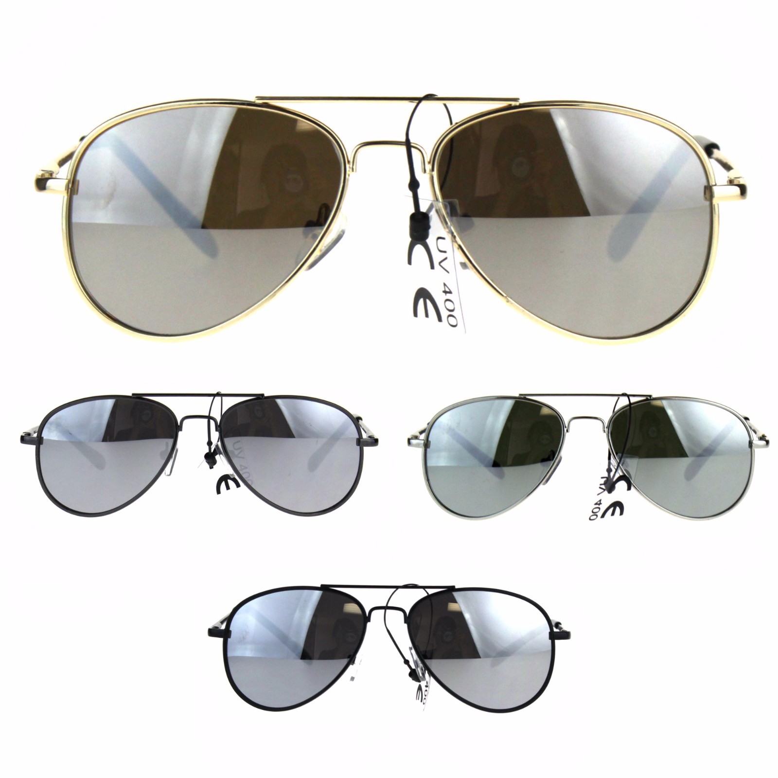 Kids Boy Silver Mirror Lens Classic Pilots Metal Wire Rim Sunglasses
