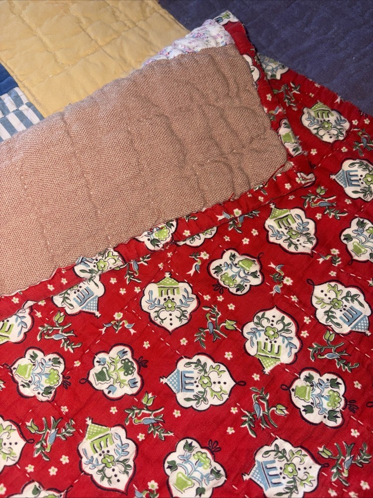 Vintage Hand Quilted Patchwork Quilt Primitive Full 1940s