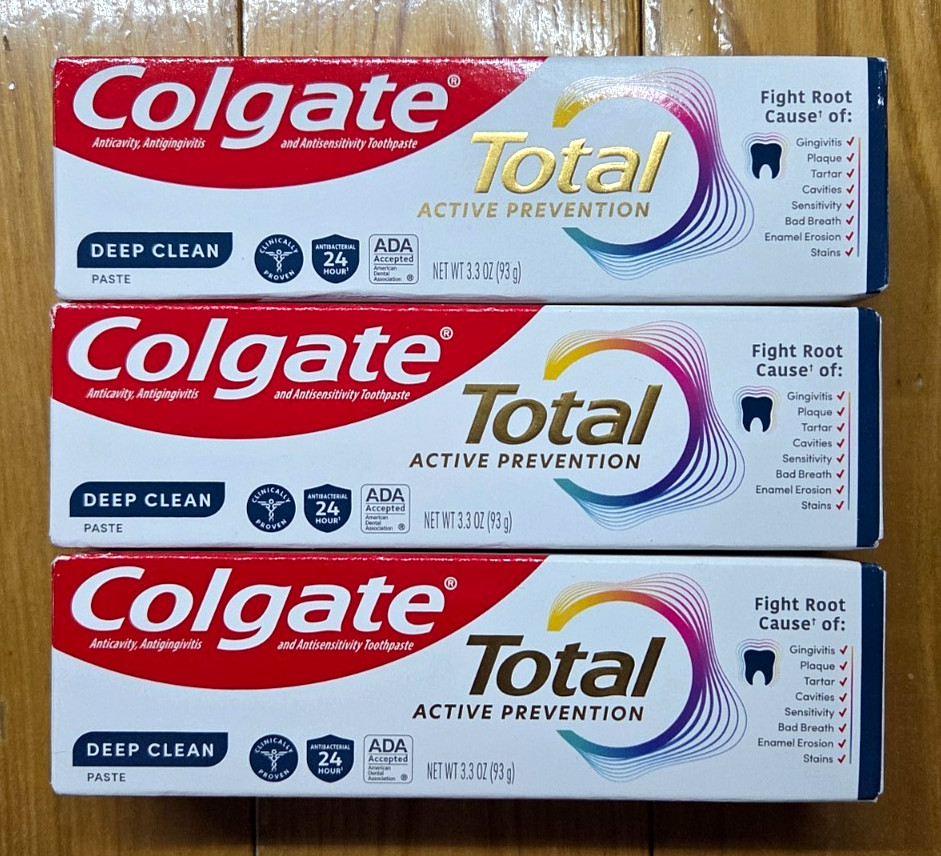3 X COLGATE TOTAL DEEP CLEAN PASTE TOOTHPASTE 3.3oz
