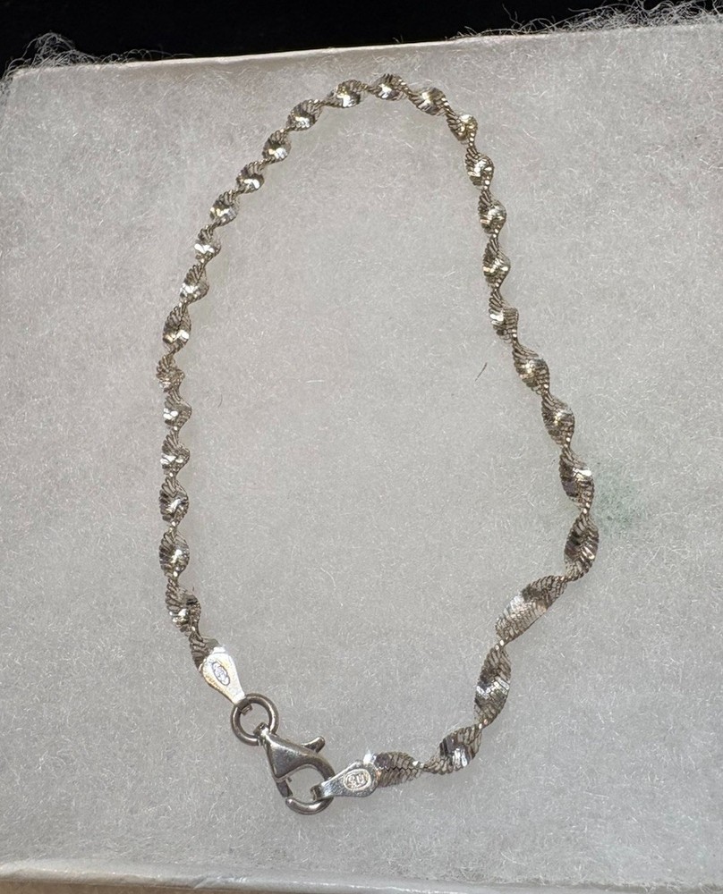 Vintage 925 Solid Sterling Silver Twisted Rope Braid Bangle Bracelet 7” -