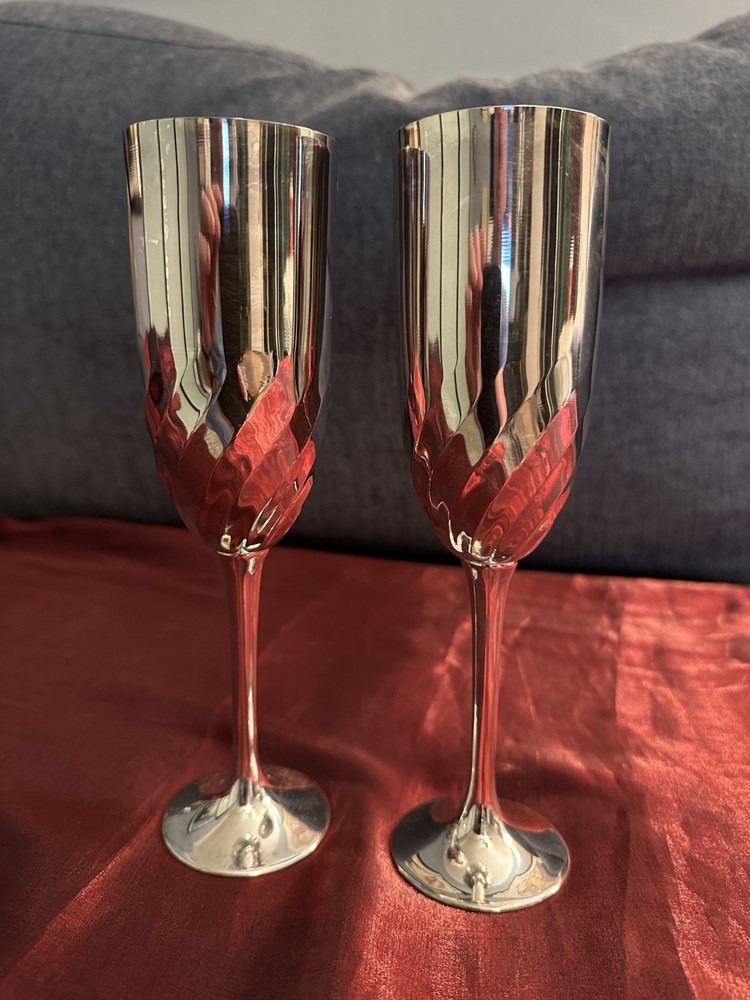 2 Kirk Stieff Collection 8 1/2" Silverplate Champagne Flute, Italy