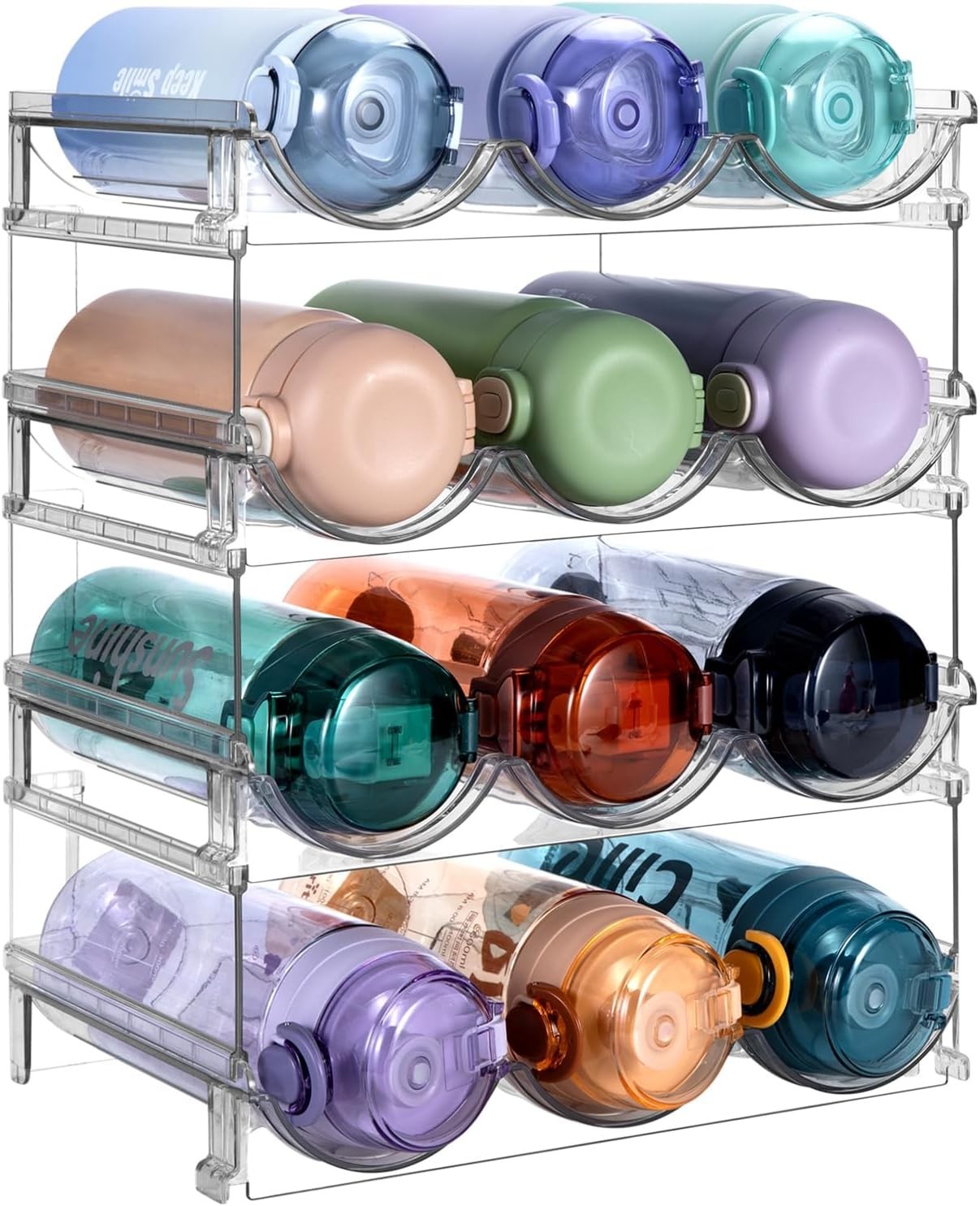Stackable Water Bottle Organizer Rack for Cabinet, Cup & Tumbler Holder, 4 Tier