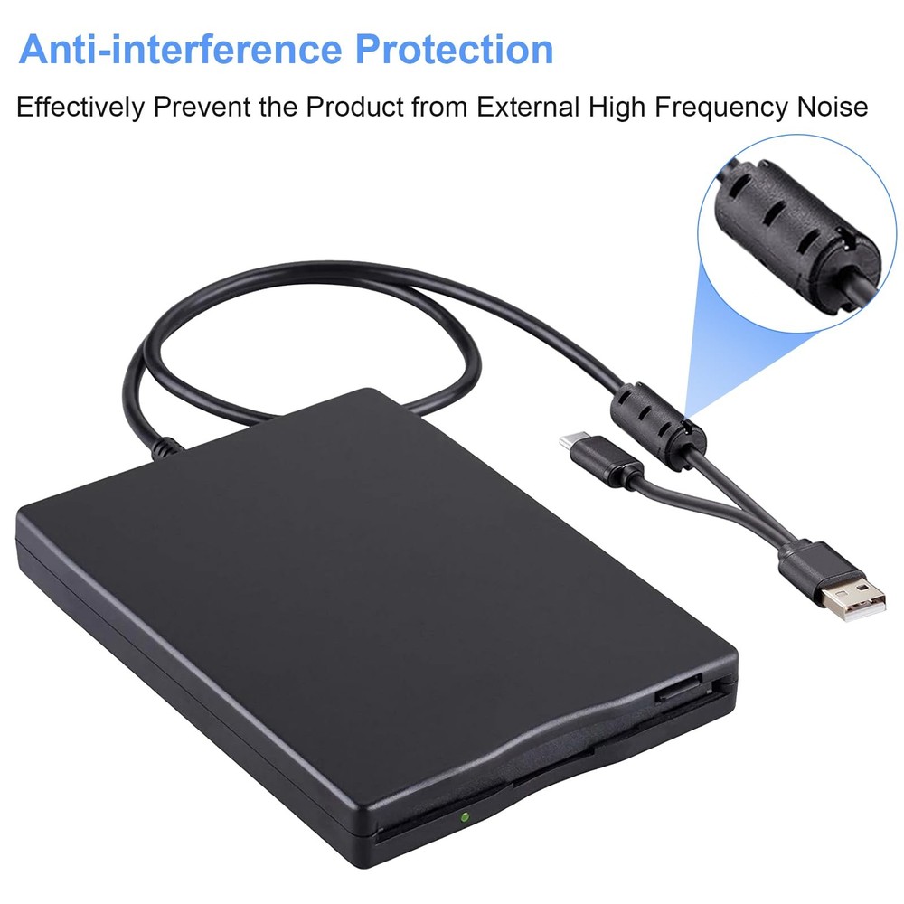 Floppy Disk Reader, 3.5 inch External USB & Type-C 1.44MB FDD Floppy Disk Dri...