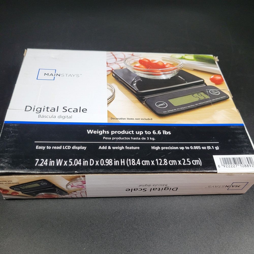 Mainstays 6LB High Precision Digital Kitchen Scale with Blue Backlit, Black