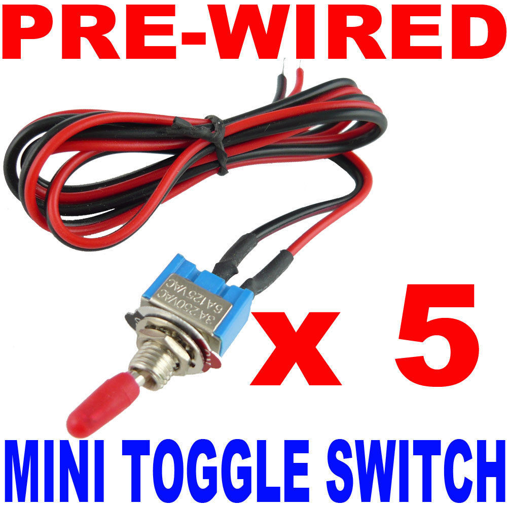 5 Pack Mini Valet Momentary Switch Red SPST Push Button OFF-ON With Wires 12V