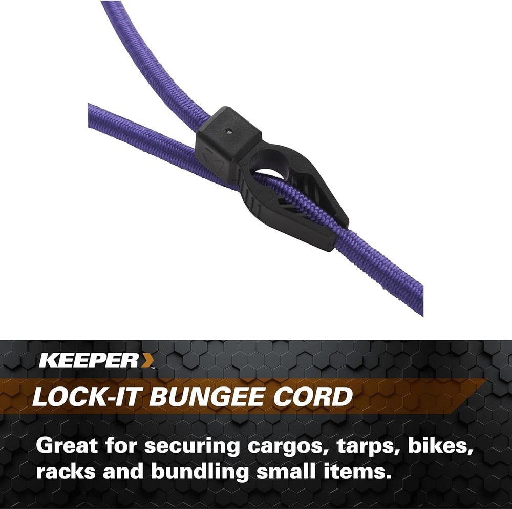 Versatile 48" Lock-It Bungee Cords, 2 Pack - Max Load 15 lbs, Weather-Proof