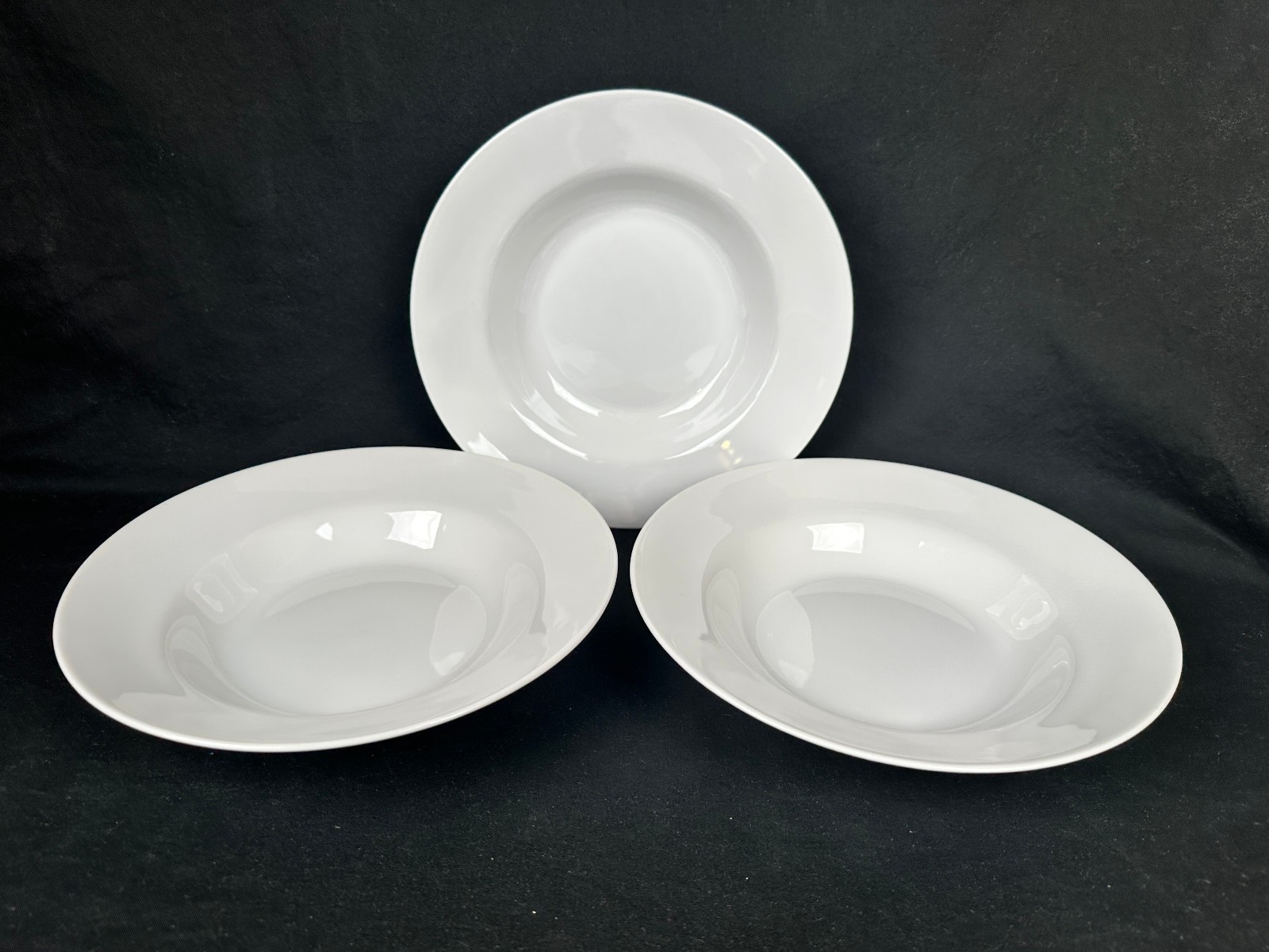 THREE Large Rim Soup Pasta Bowls Wedgwood Emeril SUPER WHITE Micaceous 10 1/4"